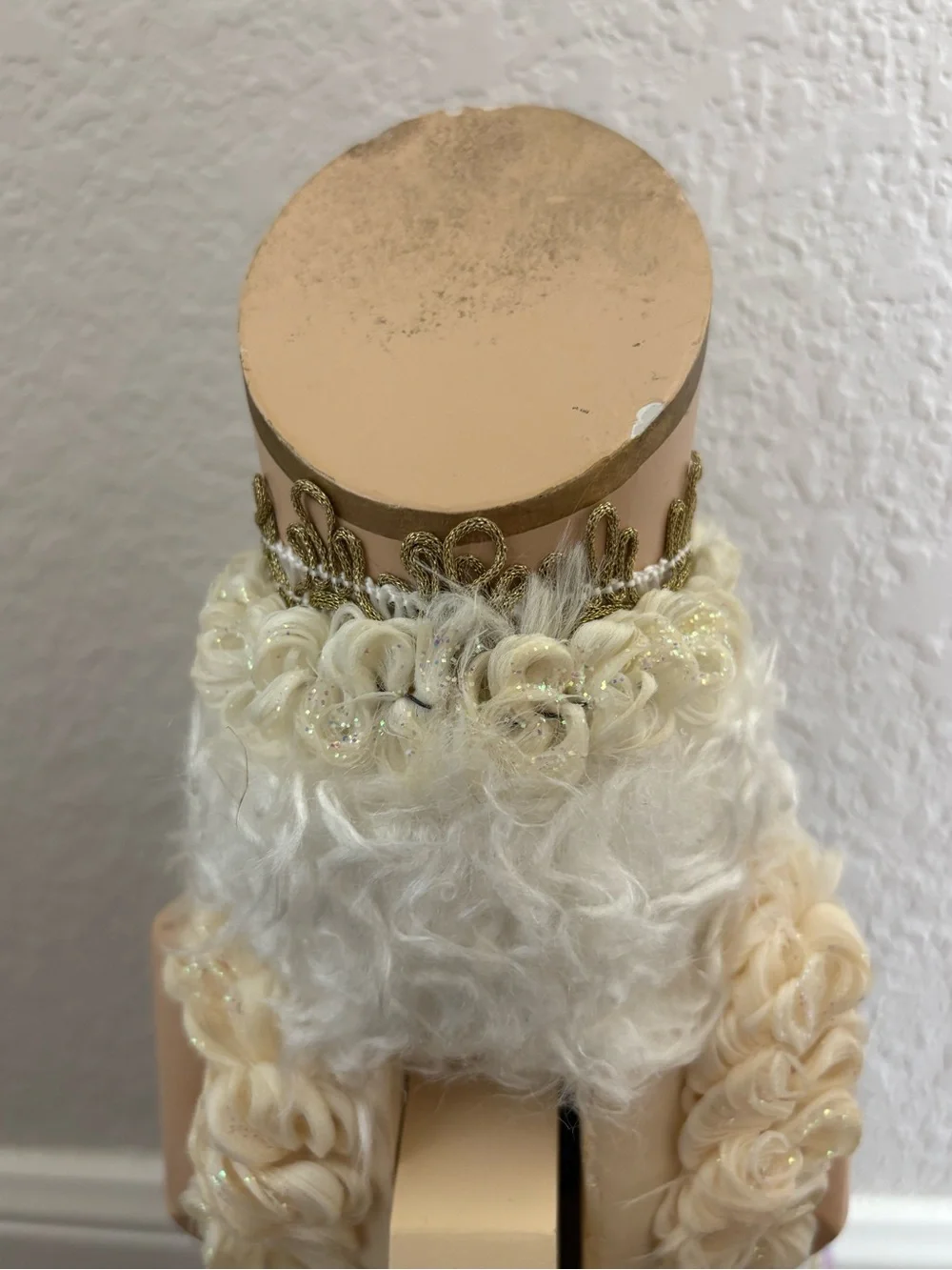 Vintage Wooden Santa Claus Nutcracker Figurine White Gold Elegant Holiday Decor